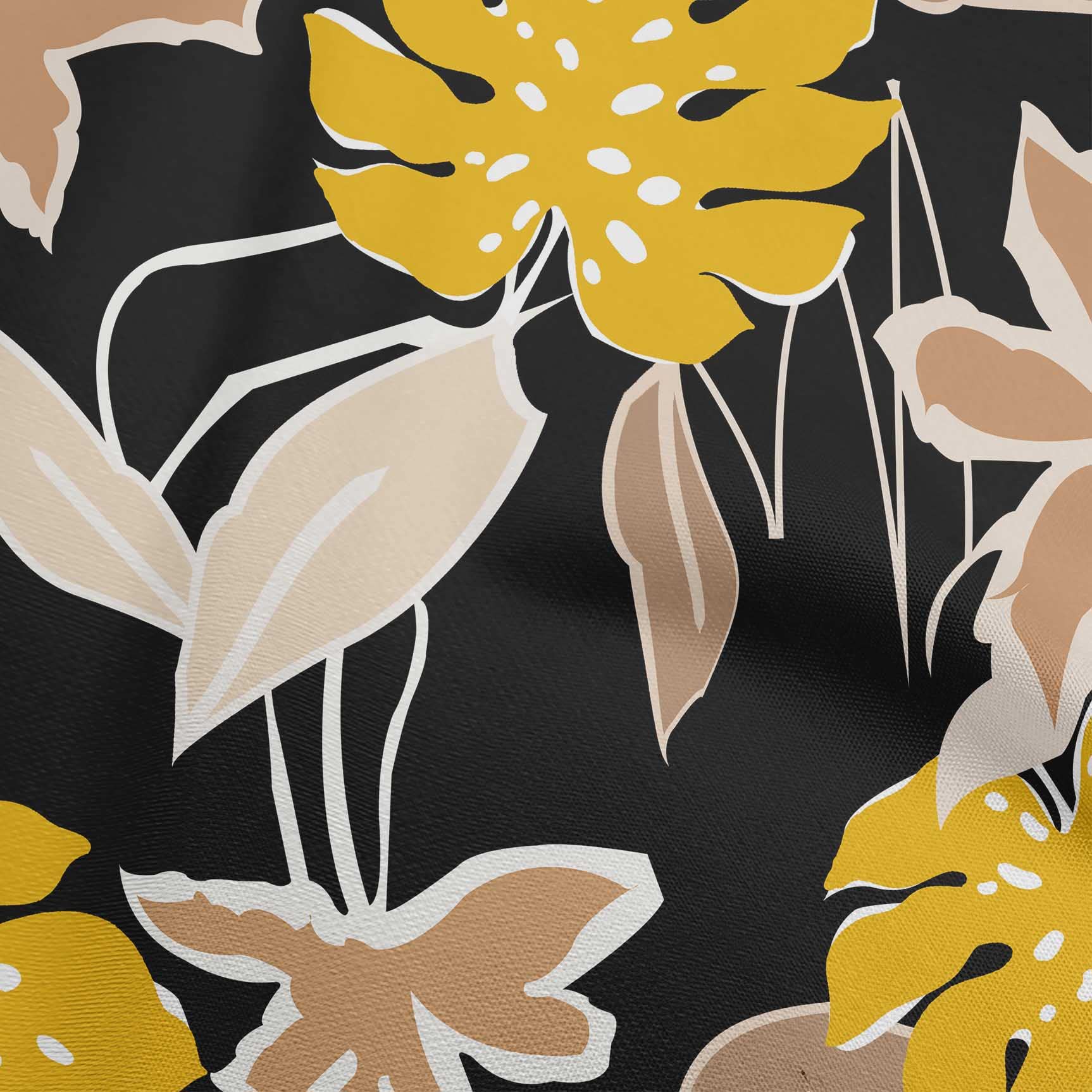 oneOone Polyester Spandex Black Tropical Floral Print Fabric - 56 Inch Wide Dress Material by The Yard | Perfect for Summer Dresses, Skirts & Boho Fashion