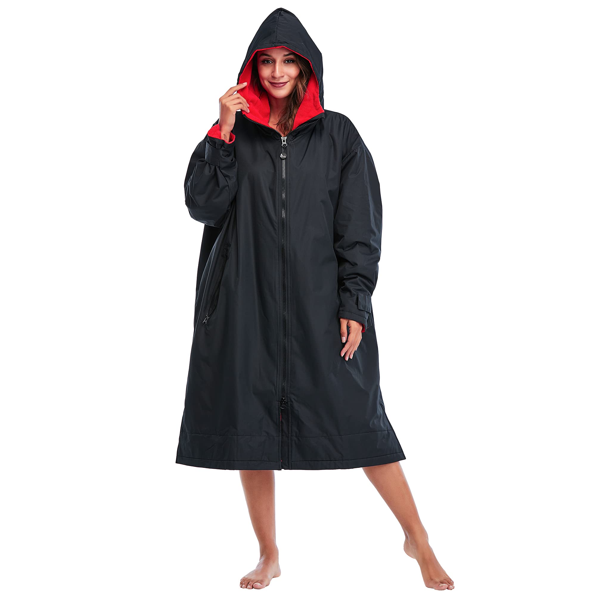 KUYUSHOP Waterproof Changing Robe - Oversized Fleece-Lined Surf Poncho with Hood & Long Sleeves | Thermal Swim Parka for Beach, Surfing & Outdoor Activities