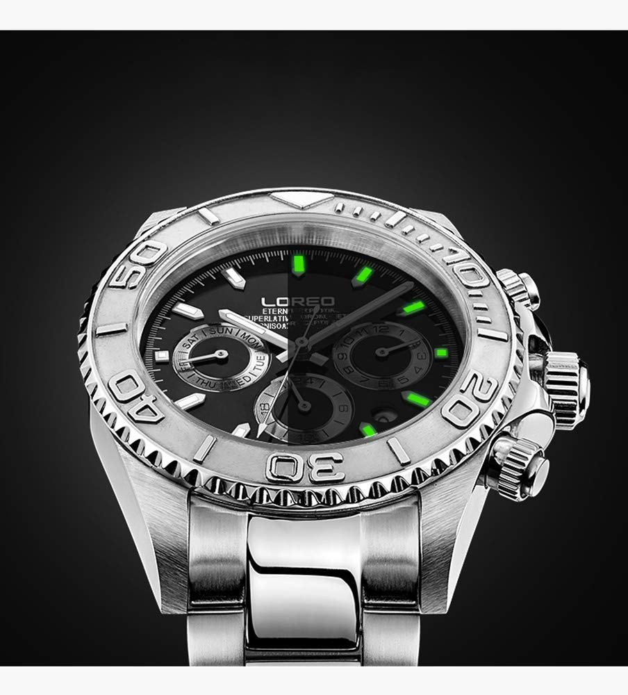 LOREO Men's Automatic Watch - Stainless Steel, Sapphire Glass, Ceramic Bezel, Date Display, Waterproof Military Dive Watch for Men | Perfect for Swimming, Diving & Everyday Wear