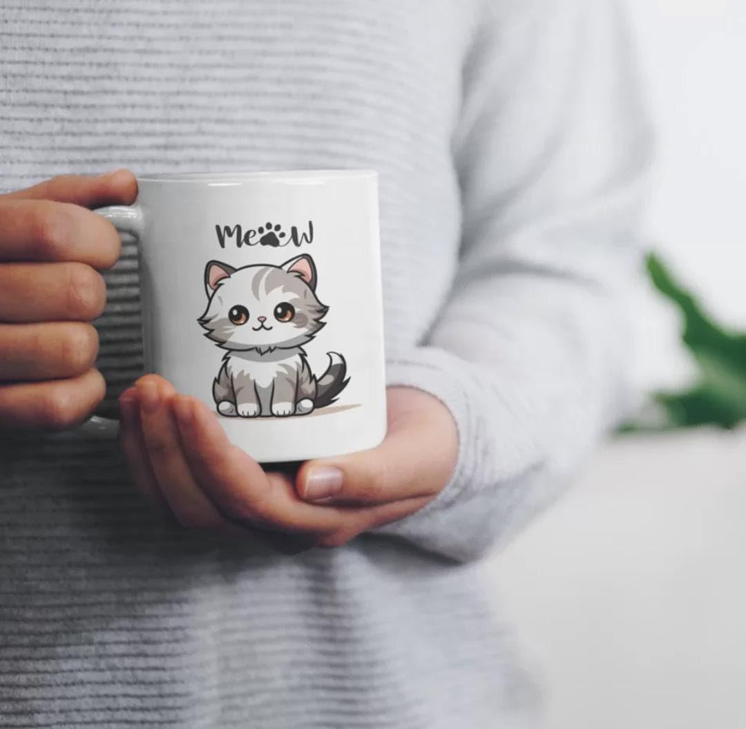 Premium Cat-Themed Ceramic Coffee Mug (350ml) - White, 1 Cup - Perfect for Cat Lovers, Home & Office Use - Ideal for Coffee, Tea & Hot Beverages
