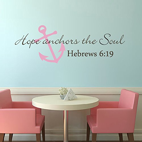 Bible Verse Wall Decal - Hope Anchors The Soul Scripture Sticker - X-Large Christian Home Decor (Light Yellow Anchor, Dark Red Text) - Perfect for Bedroom, Nursery & Church Wall Art