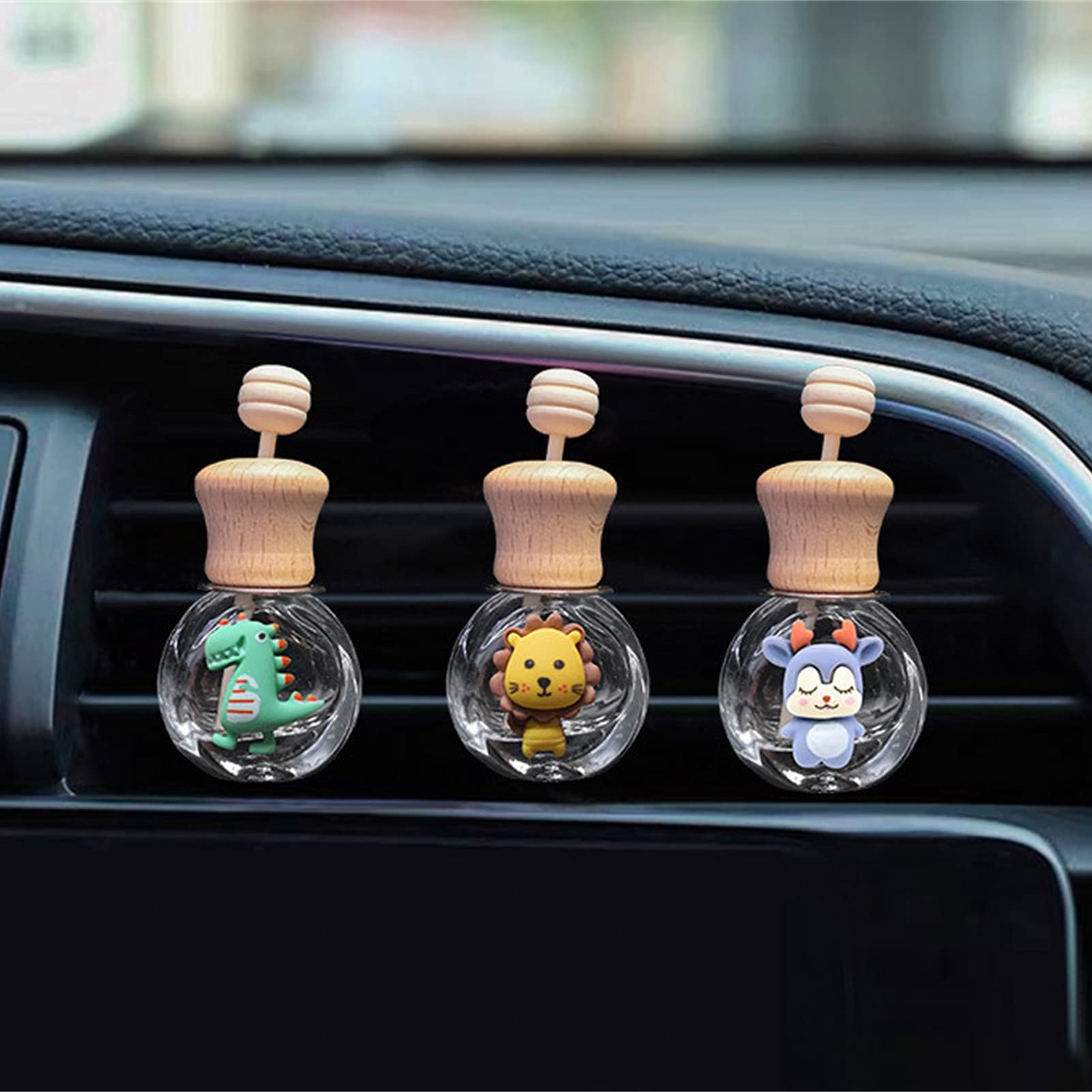 Premium Car Air Freshener Set - 2 Pack Bottle-Shaped Glass Vent Clips with Natural Wood Lid | Easy Install Car Perfume Diffuser | Bee Design Interior Accessories | Perfect for Sedans, SUVs & Office Spaces