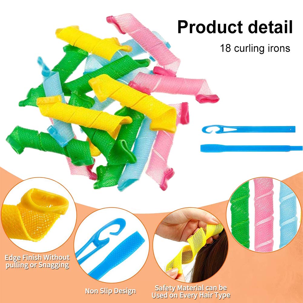 18-Piece Magic Spiral Hair Rollers Set - Professional Hair Curlers for Long & Short Hair with 2 Styling Hooks - Perfect for Salon-Quality Curls at Home, Parties & Special Occasions