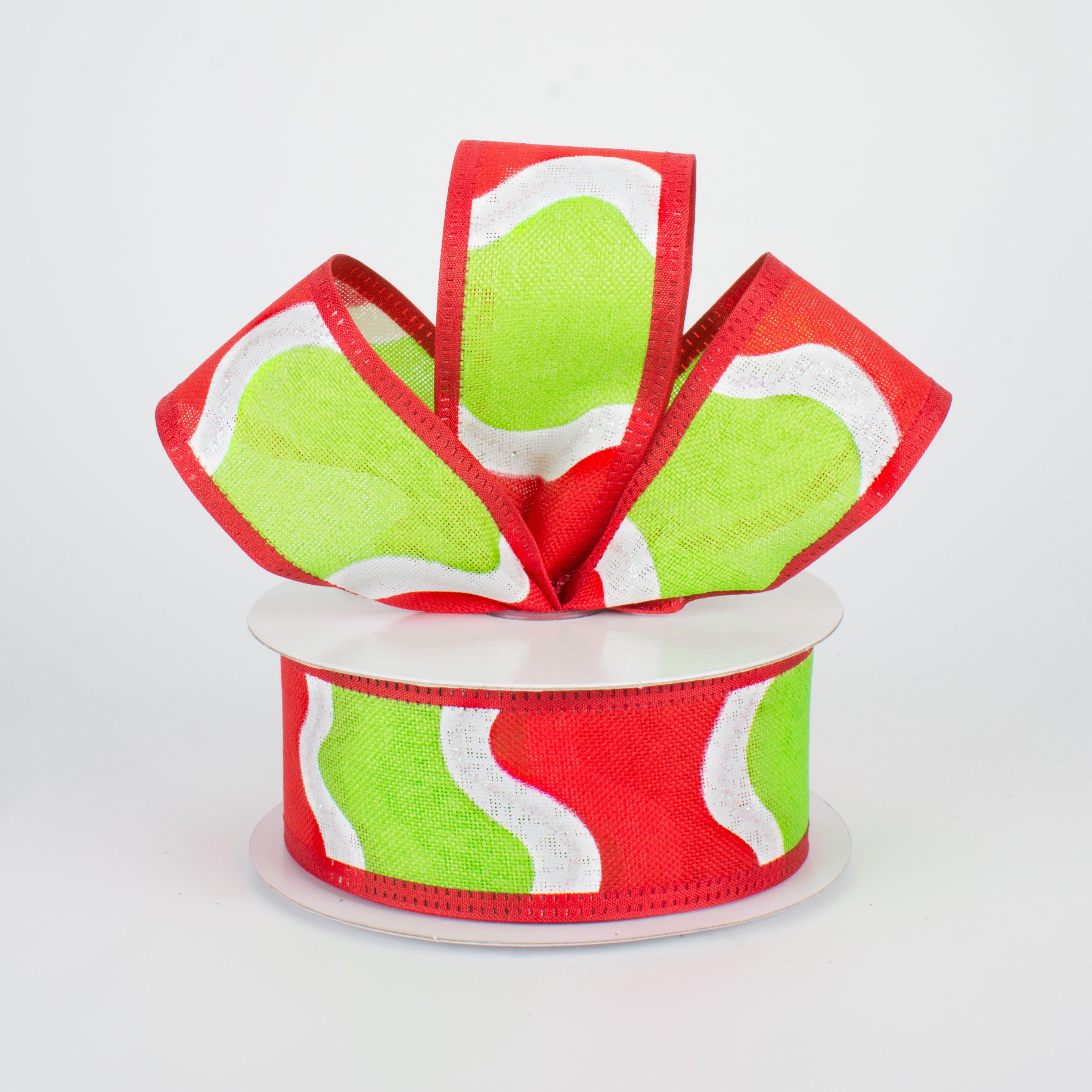 1.5 Inch Christmas Wave Stripes Ribbon - 10 Yards Red & Green Holiday Decorative Ribbon for Gift Wrapping, Tree Decorations, DIY Crafts and Party Decor