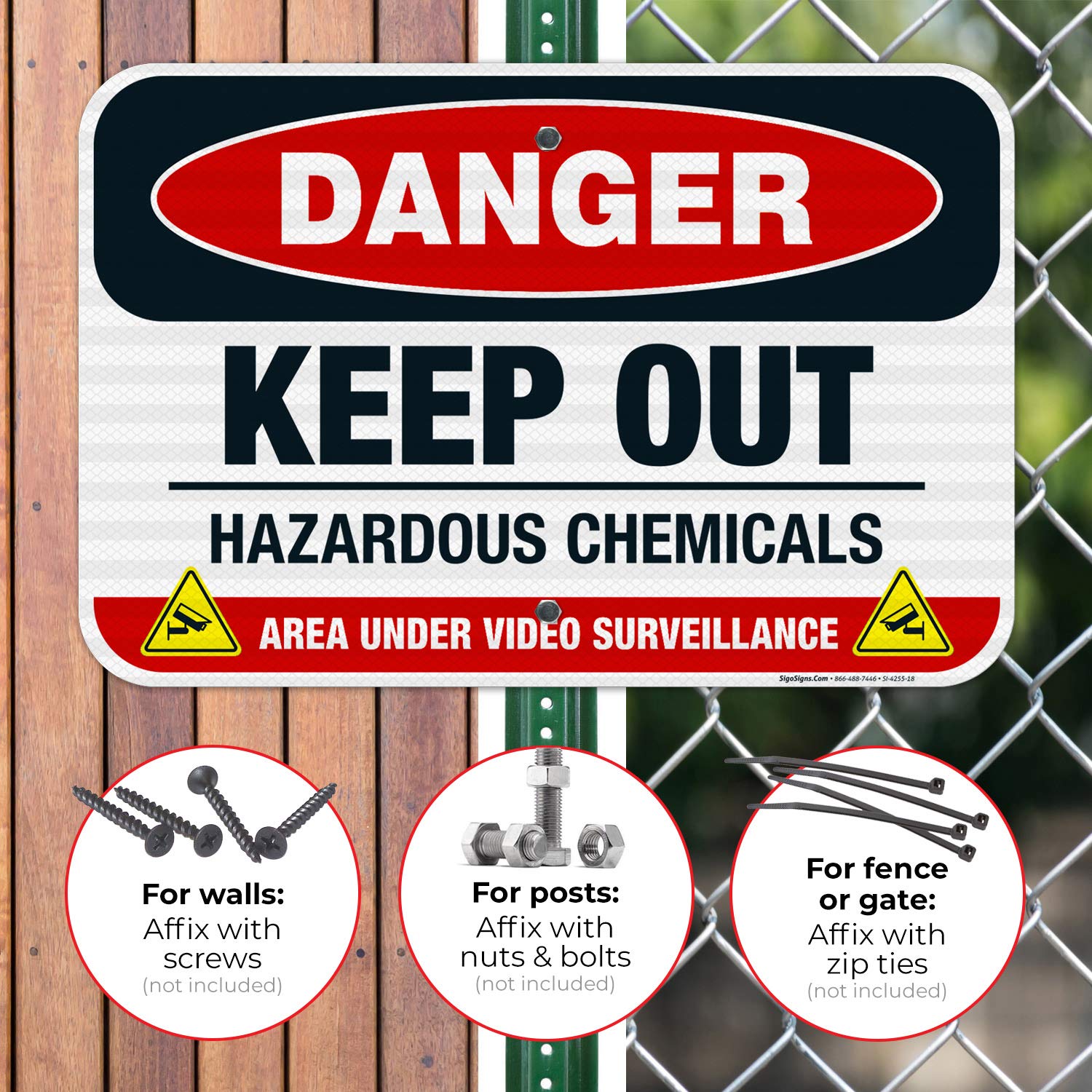 OSHA Approved Keep Out Hazardous Chemicals Sign - 12x18 Inch Reflective Aluminum Safety Sign for Industrial & Warehouse Use - 3M EGP .063 Fade Resistant Material - Indoor/Outdoor Warning Sign Made in USA - Perfect for Chemical Storage Areas, Factories & Construction Sites