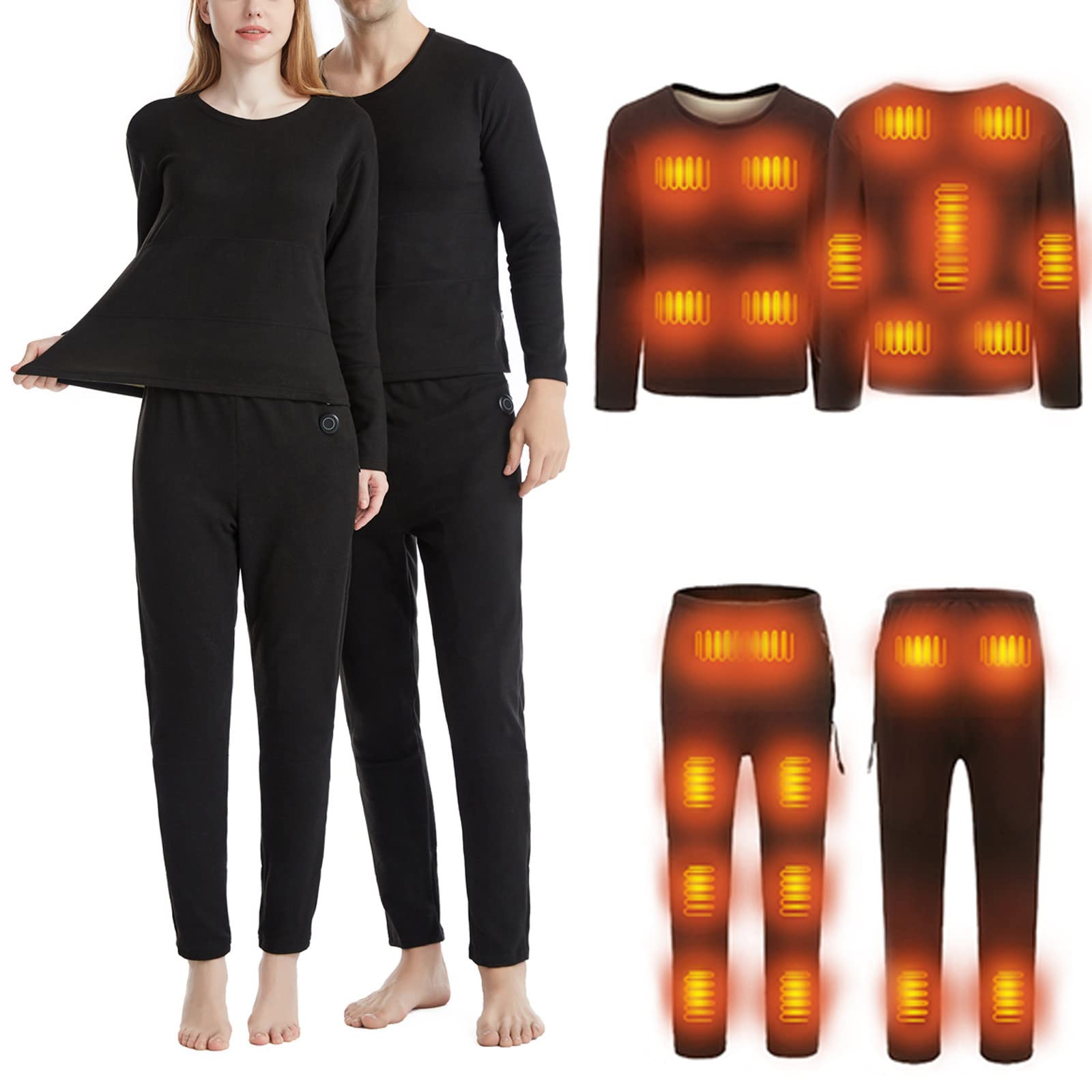 USB Electric Heated Thermal Underwear Set for Women & Men - Ultra-Soft Long Sleeve Shirt & Pants Base Layer - Machine Washable Winter Warm Clothes | Perfect for Skiing, Snowboarding, Camping & Outdoor Activities in Cold Weather