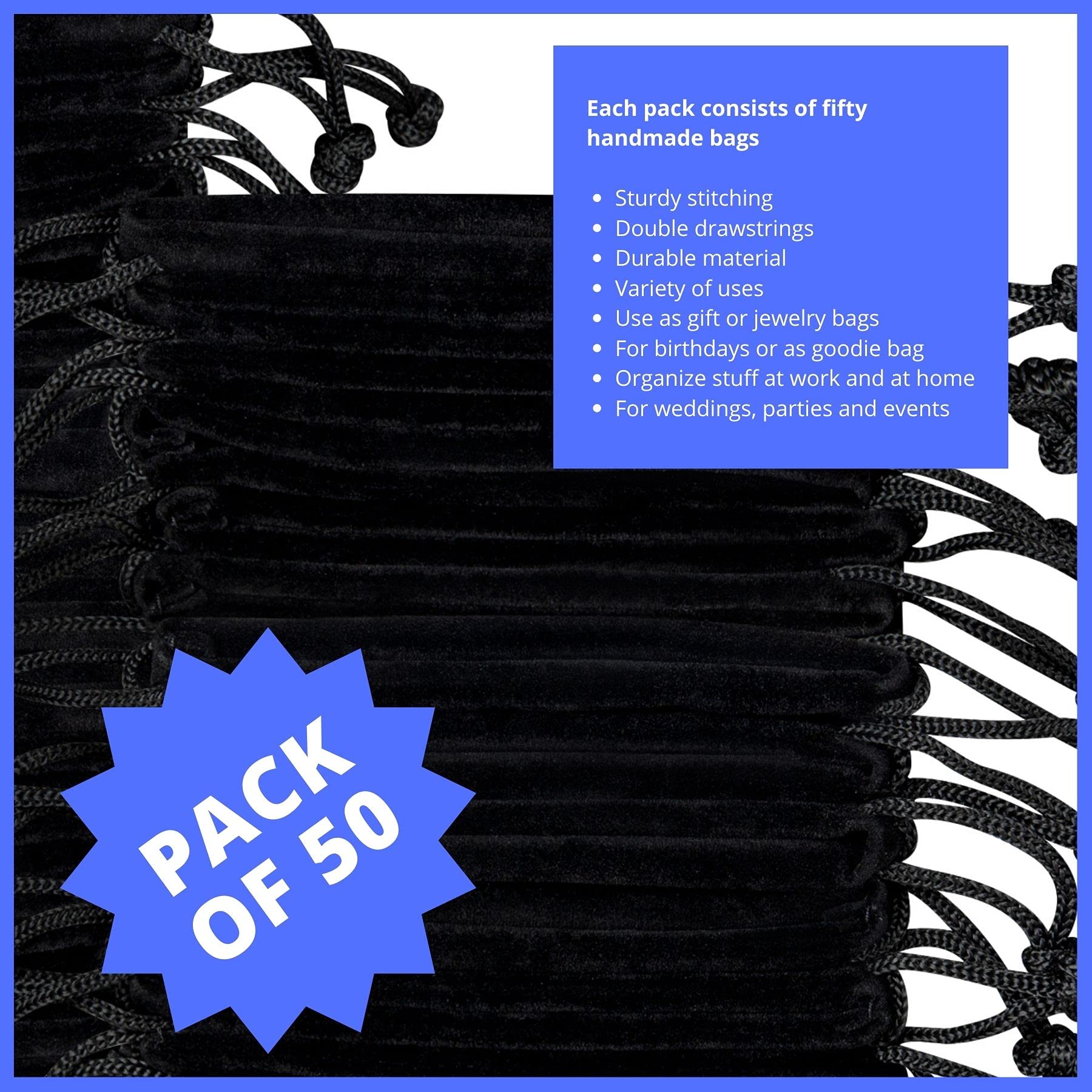 Premium Velvet Drawstring Gift Bags Bulk 50 Pack (5x7 Inches) - Elegant Black Jewelry Pouches for Wedding Favors, Party Gifts & Holiday Presents
