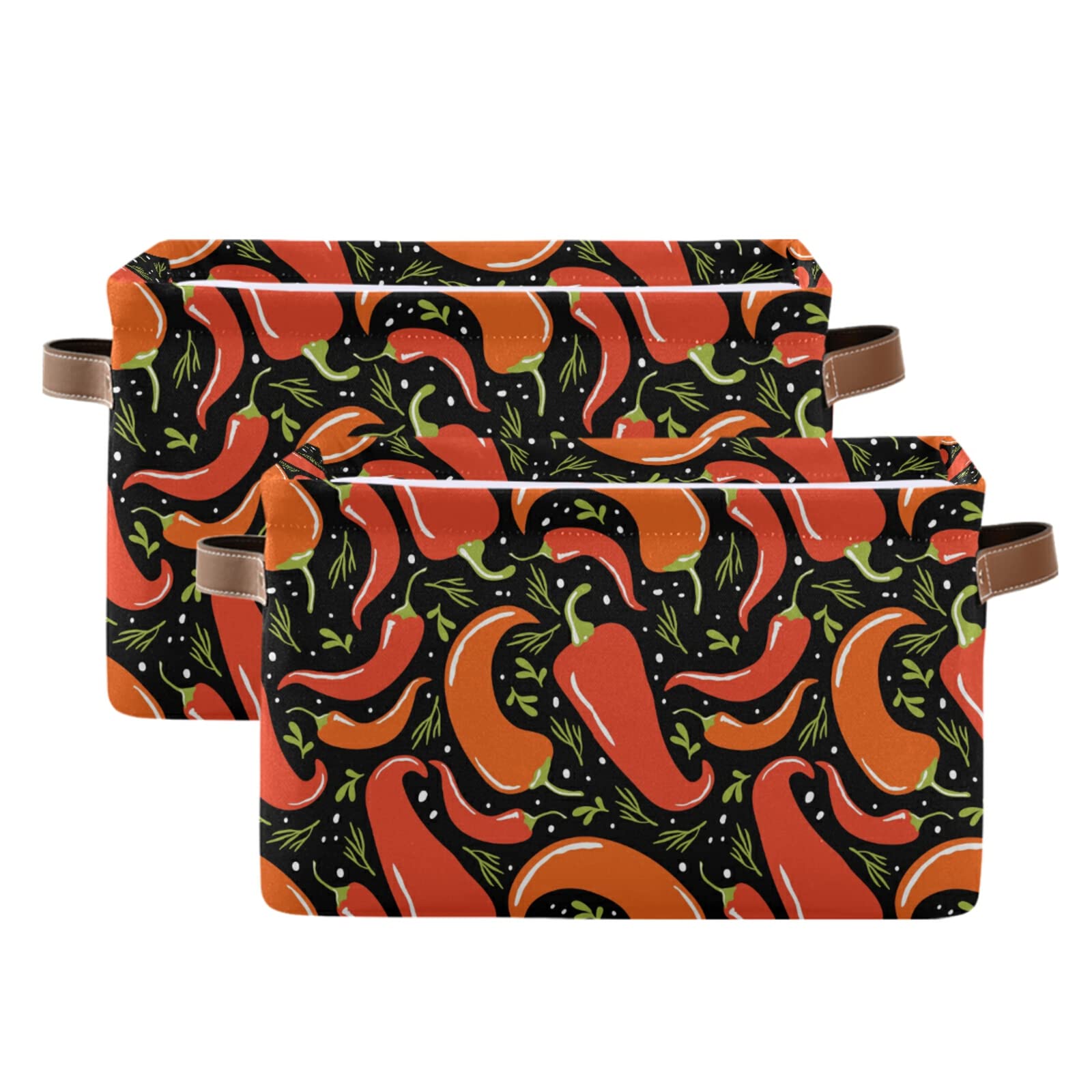 Susiyo Large Foldable Storage Bin - Collapsible Fabric Basket with PU Handles for Home Organization (Chili Mexican Pepper Design) - Perfect for Shelves, Closet, Bedroom & Living Room Storage - 1 Pack