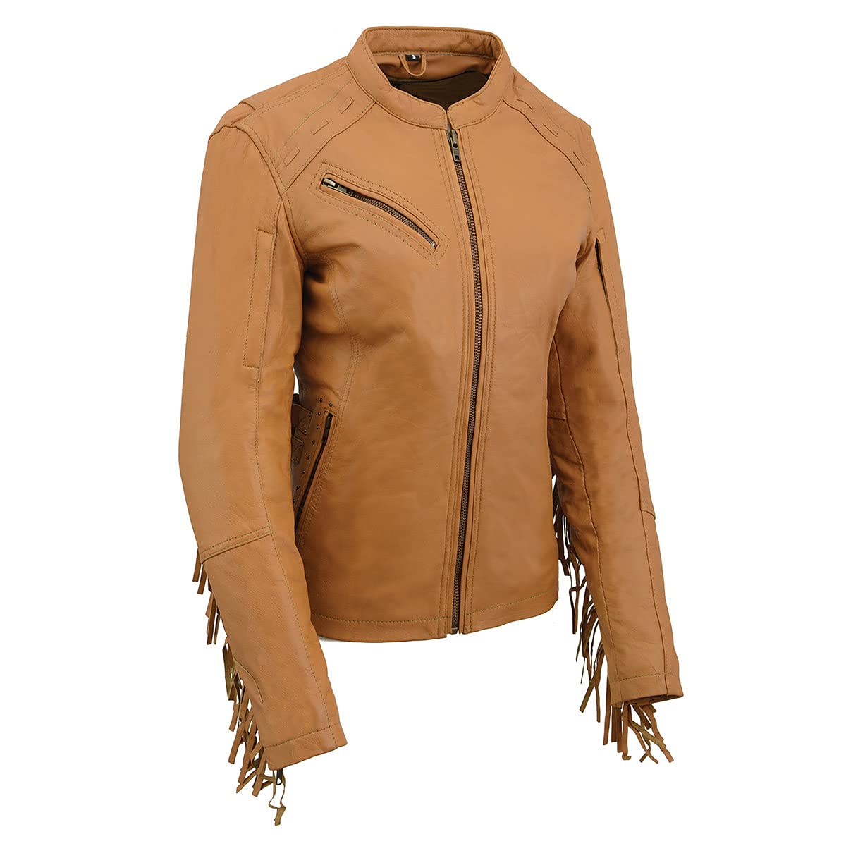 Milwaukee Leather MLL2565 Women's Black Fringed Lightweight Motorcycle Jacket - Stylish & Comfortable for Riding, Biker Events & Casual Outfits