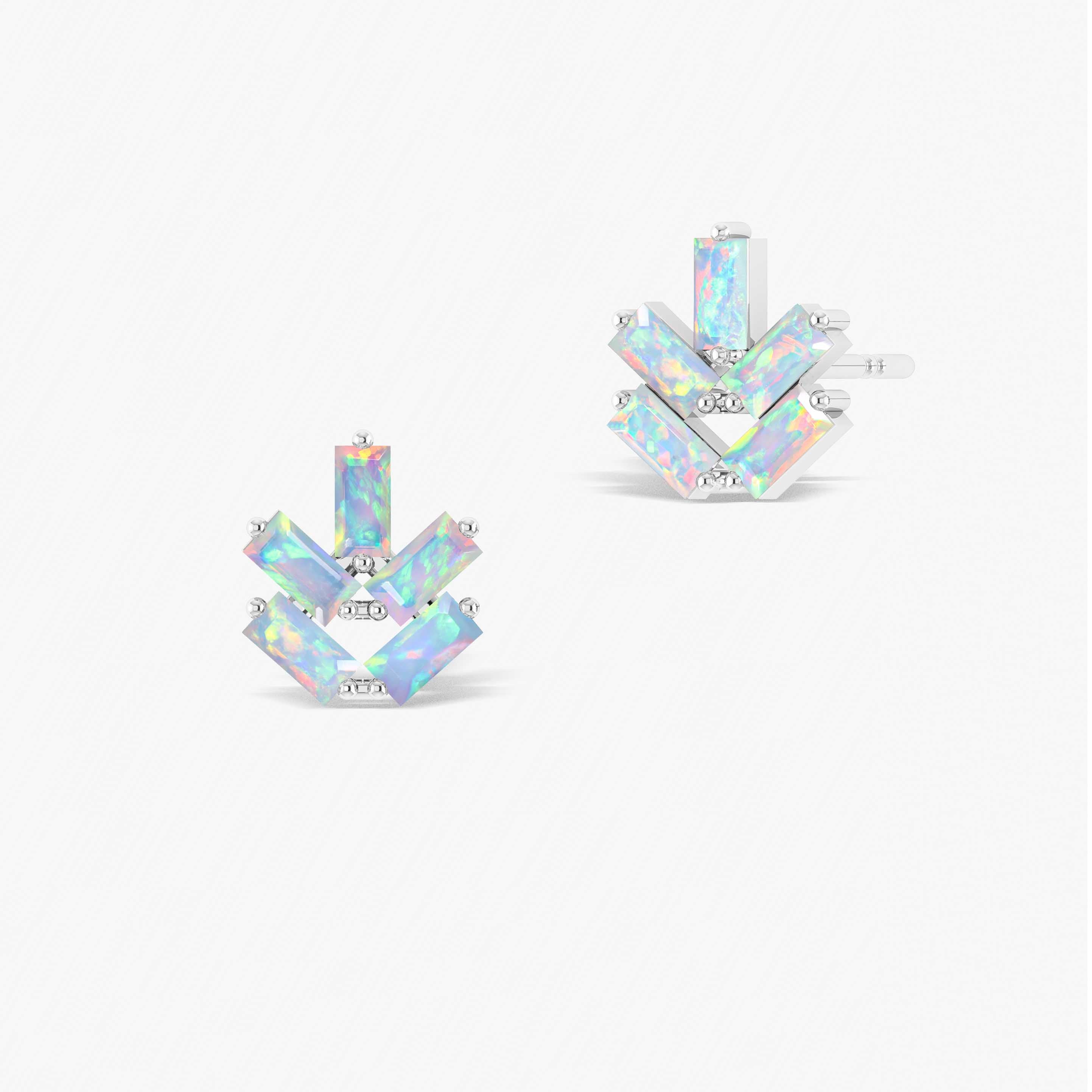 Natural White Opal Baguette Leaf Stud Earrings – Dainty & Elegant Jewelry for Women, Perfect for Everyday Wear, Parties, and Special Occasions