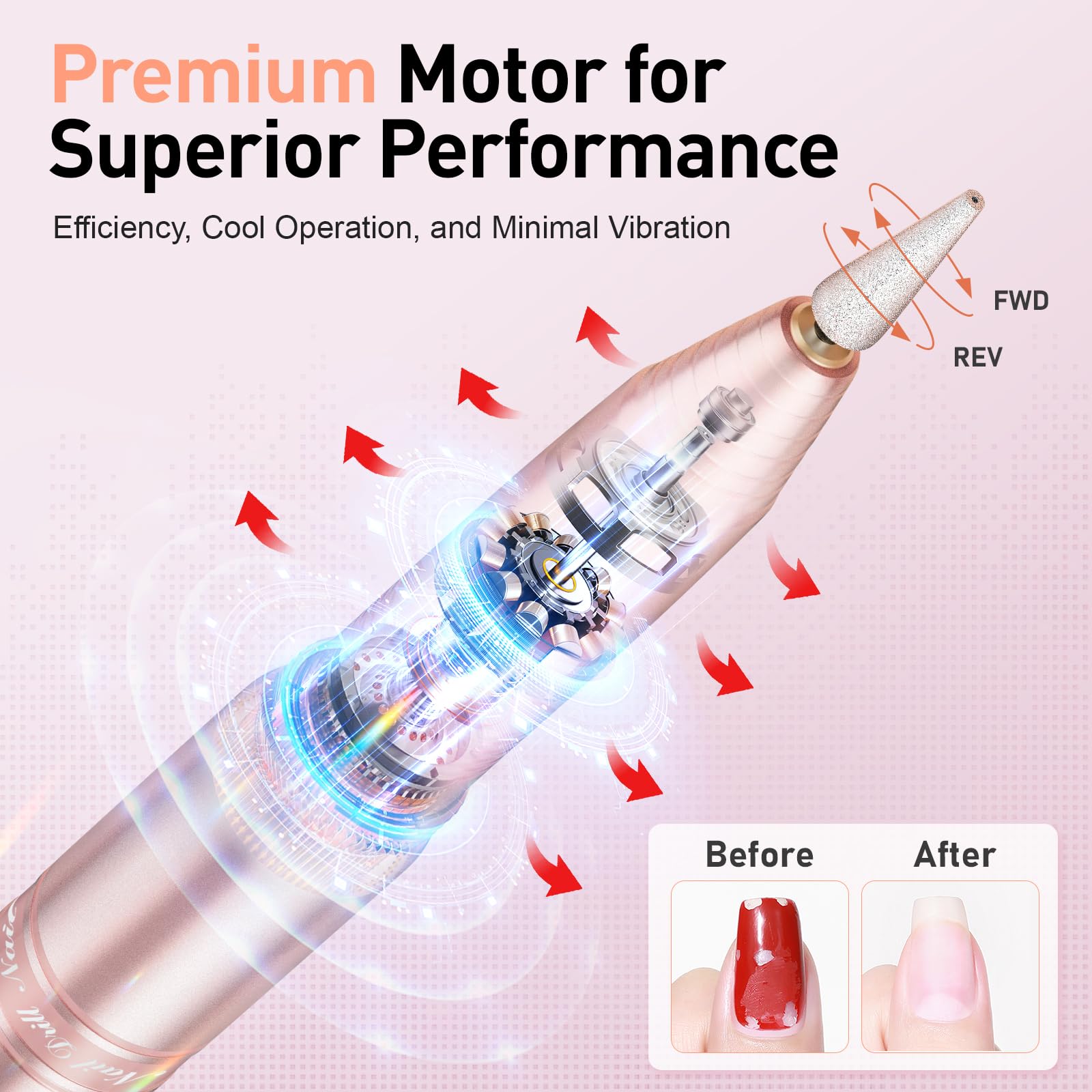 Professional Cordless Nail Drill Kit - Rechargeable Electric Nail File with 11 in 1 Drill Bits for Acrylic, Gel & Dip Powder Nails | Portable Efile Manicure Pedicure Machine for Home & Salon Use | Gold Finish | Perfect for DIY Nail Art, Nail Extensions & Professional Nail Care
