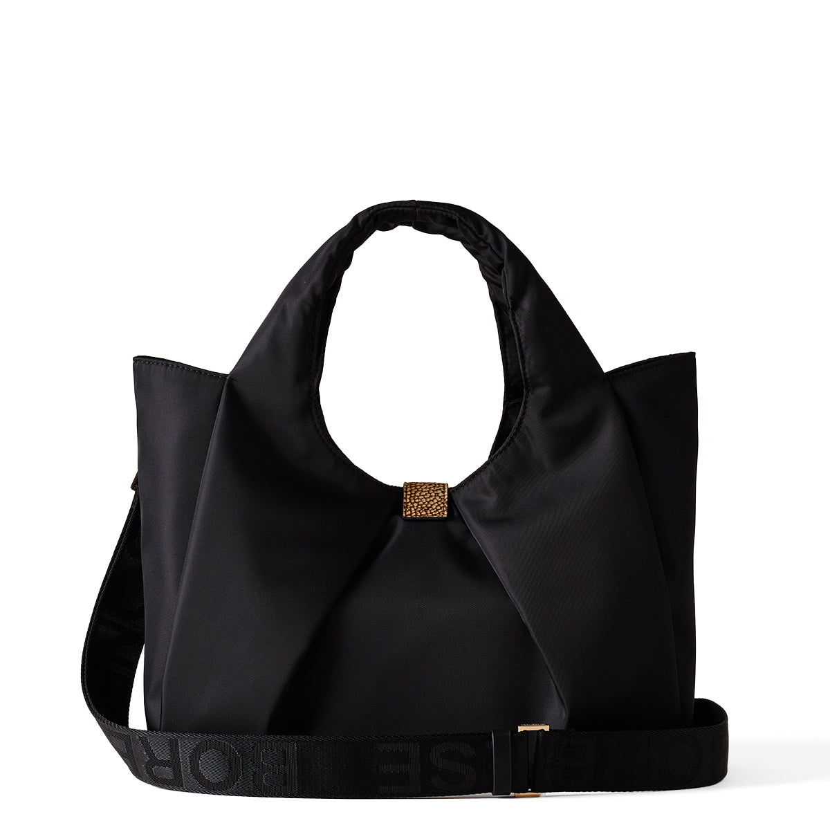 Borbonese Cortina Medium Nylon Handbag in Nero OP Naturale - Stylish & Durable Women's Tote for Work, Travel & Everyday Use