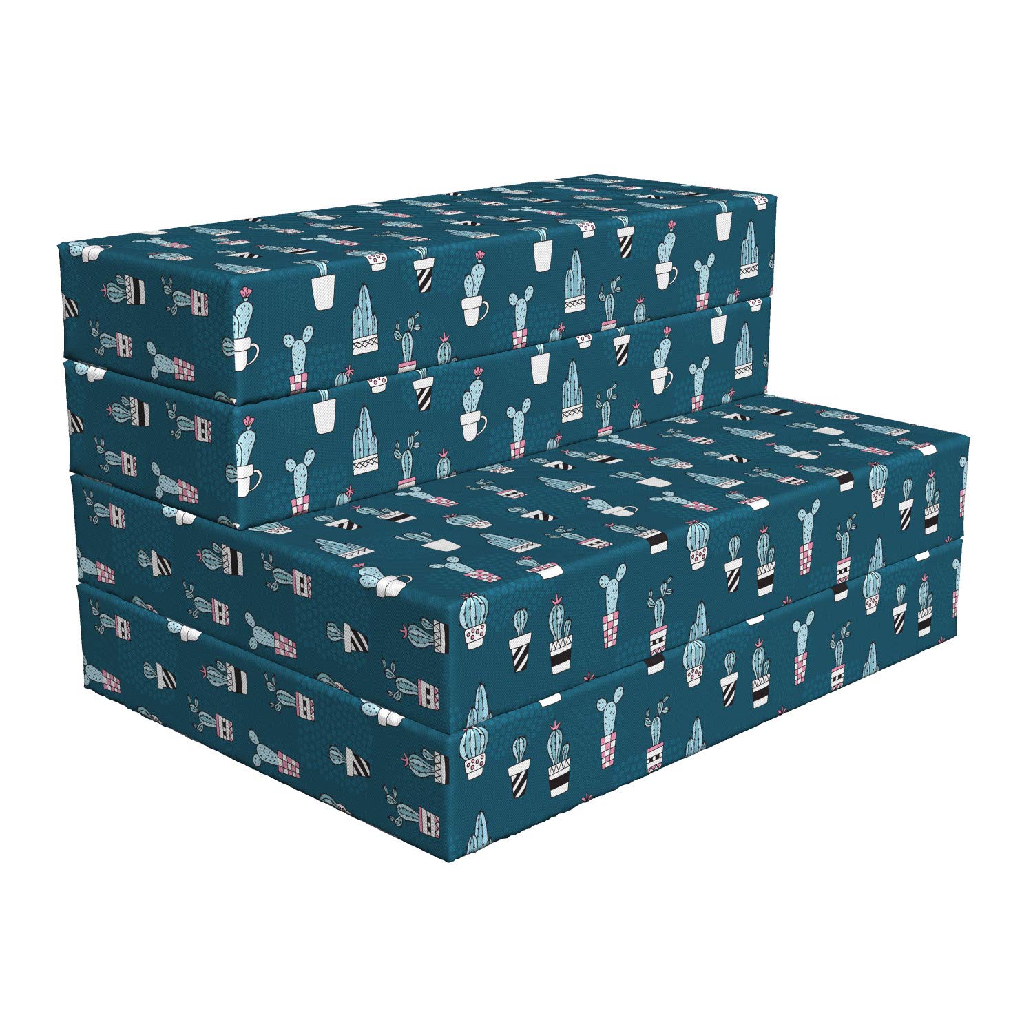 Ambesonne Cactus Foldable Mattress - Funny Succulents in Pots Design, 74.8 x 35.4 Inches, Petrol Blue Multicolor - Perfect for Guest Beds, Dorm Rooms & Camping Trips