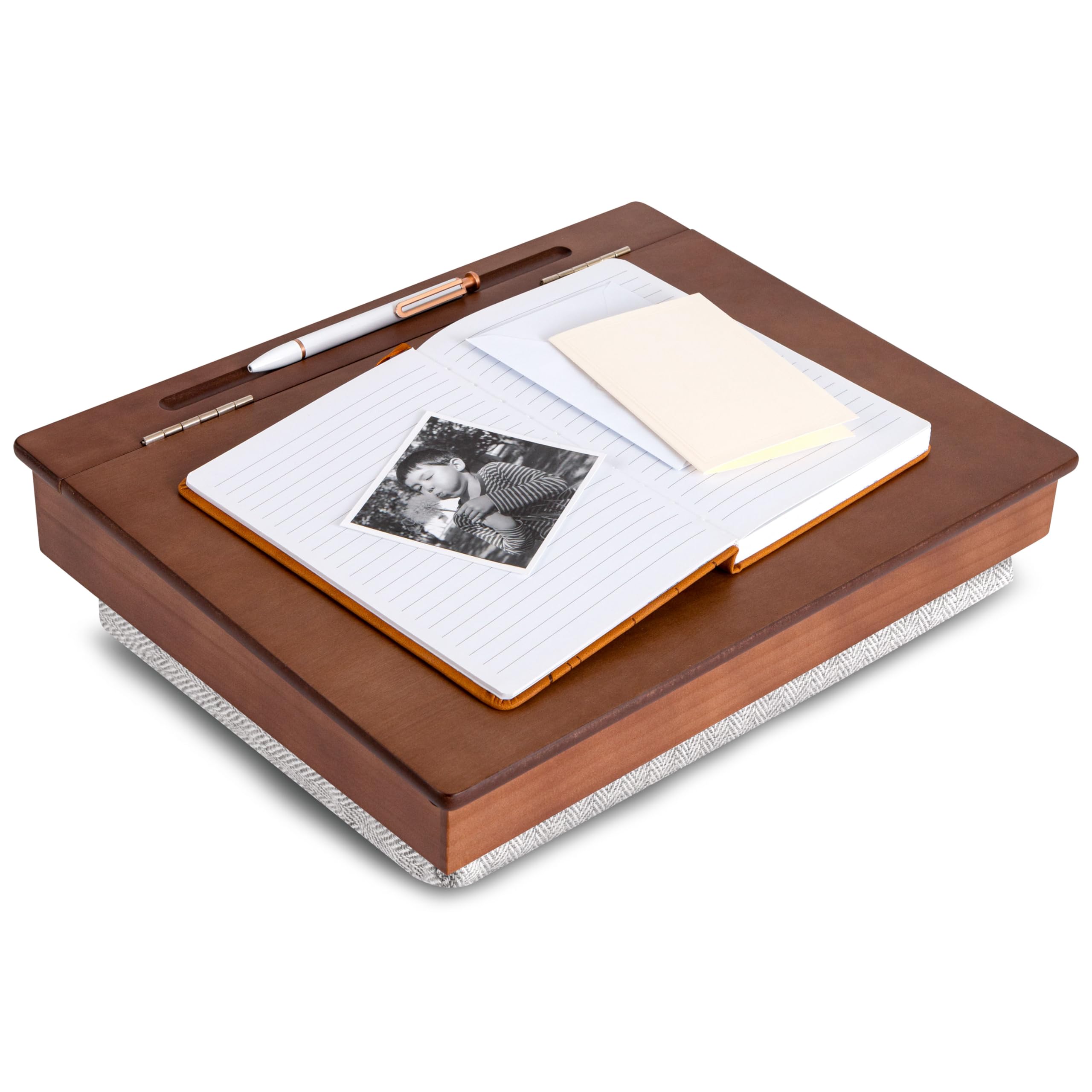 LAPGEAR Acacia Wood Lap Desk with Storage Compartments - Portable Laptop Tray for Work, Study & Home Office - Java Brown Style 45072 - Perfect for Remote Work, Online Classes & Bedroom Use