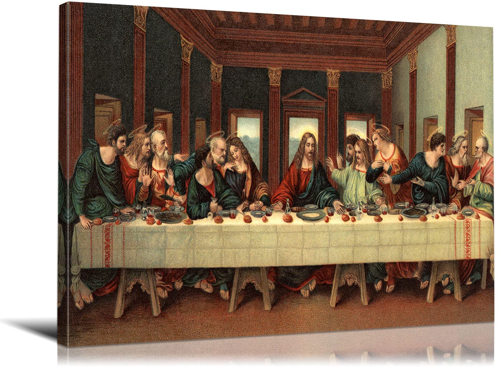 The Last Supper Oil Painting Reproduction - 28x40 Inch Framed Canvas Wall Art, Jesus Christ Religious Decor for Dining Room, Church & Home - Christian Gift & Biblical Artwork