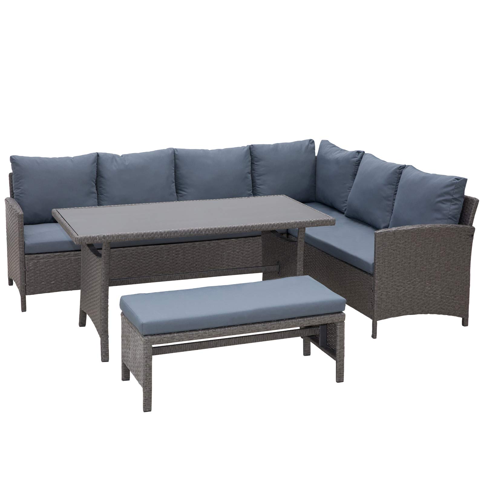 Outsunny 4-Piece Gray PE Rattan Patio Dining Set with Cushions & Table - Outdoor Wicker Furniture for Garden, Backyard, Lawn - Perfect for Al Fresco Dining & Relaxing