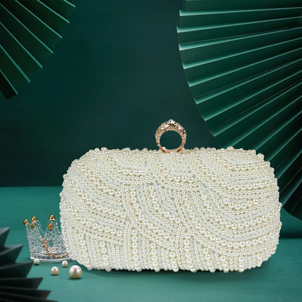 Elegant Pearl Beaded Clutch Purse for Women - Perfect for Evening Parties, Weddings & Bridal Events - Stylish Handbag for Formal Occasions