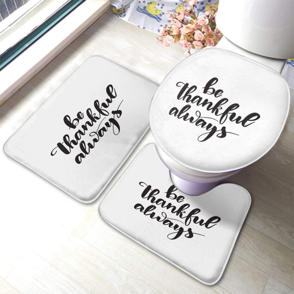Beabes Non-Slip Bathroom Mat Set - 3-Piece Grunge Style 'Be Thankful Always' Thanksgiving Quote Toilet Rug with Black Lettering, Anti-Skid Polyester Mat for Bathroom & Dining Room - Perfect for Holiday Decor, Guest Bathrooms, and Cozy Home Accents