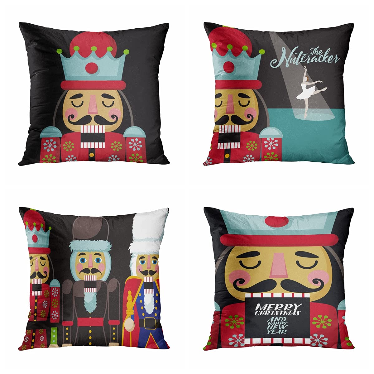 4-Pack 20x20 Inch Christmas Nutcracker Throw Pillow Covers - Cartoon Holiday Decor Square Cushion Covers for Sofa, Bed & Couch - Perfect for Living Room, Bedroom & Seasonal Home Decor