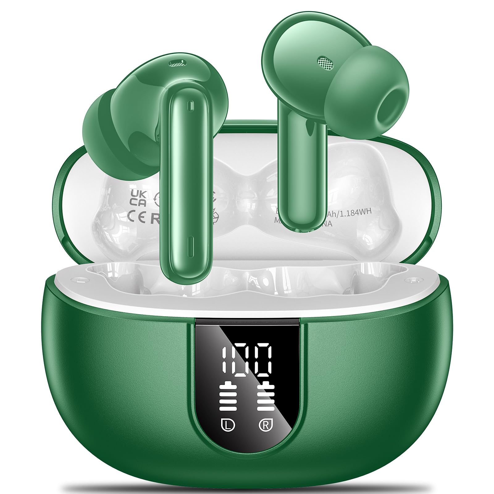 2024 Wireless Earbuds Bluetooth 5.3 with ENC Noise Cancellation, HiFi Stereo Sound, 42H Playtime, LED Power Display - Sport Earphones for Running, Gym & Workout - Compatible with iPhone Android iOS Devices (Green)