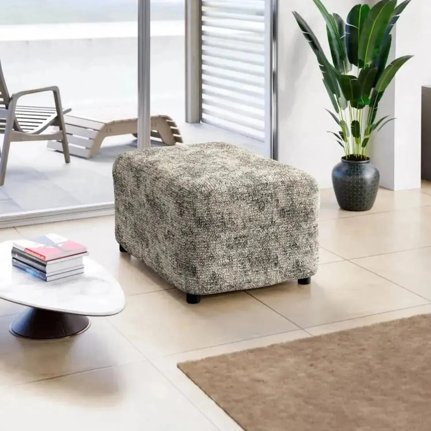 Medium Ottoman Slipcover - Microfiber Printed Collection - Perfect for Living Room, Bedroom & Home Decor