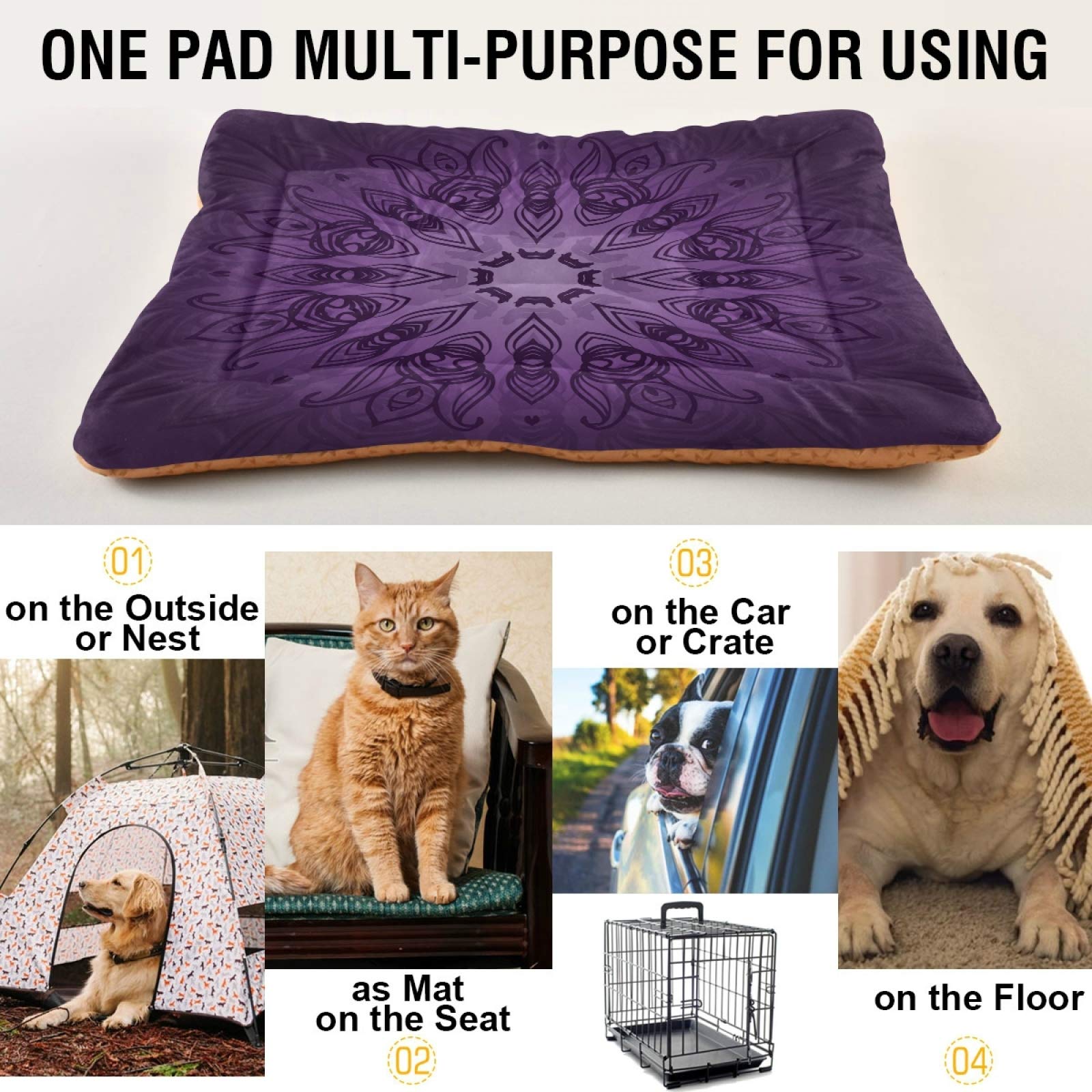 Purple Mandala Pet Bed for Dogs & Cats - Ultra Soft Rectangle Comfort Bed for Small & Medium Pets, Calming & Cozy 24x18 Inch - Perfect for Living Room, Bedroom & Pet Travel