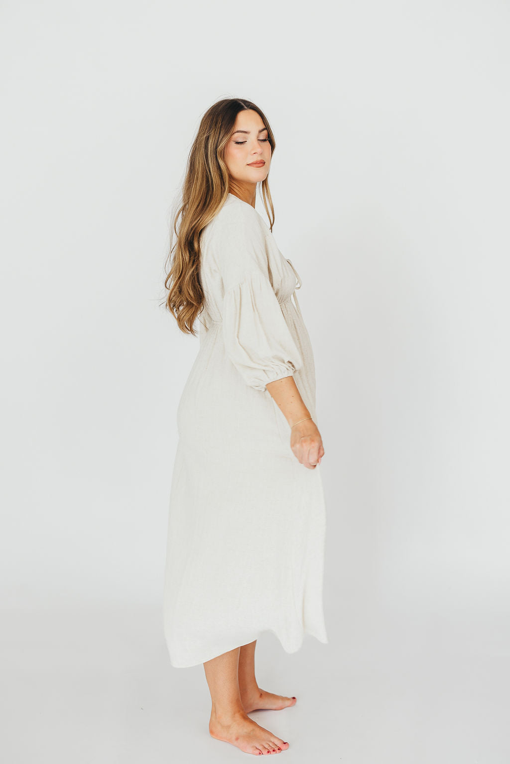 Hunter 100% Cotton Gauze Midi Dress in Soy - Bump Friendly Maternity Dress for Pregnancy, Nursing & Postpartum - Perfect for Summer, Beach & Casual Wear