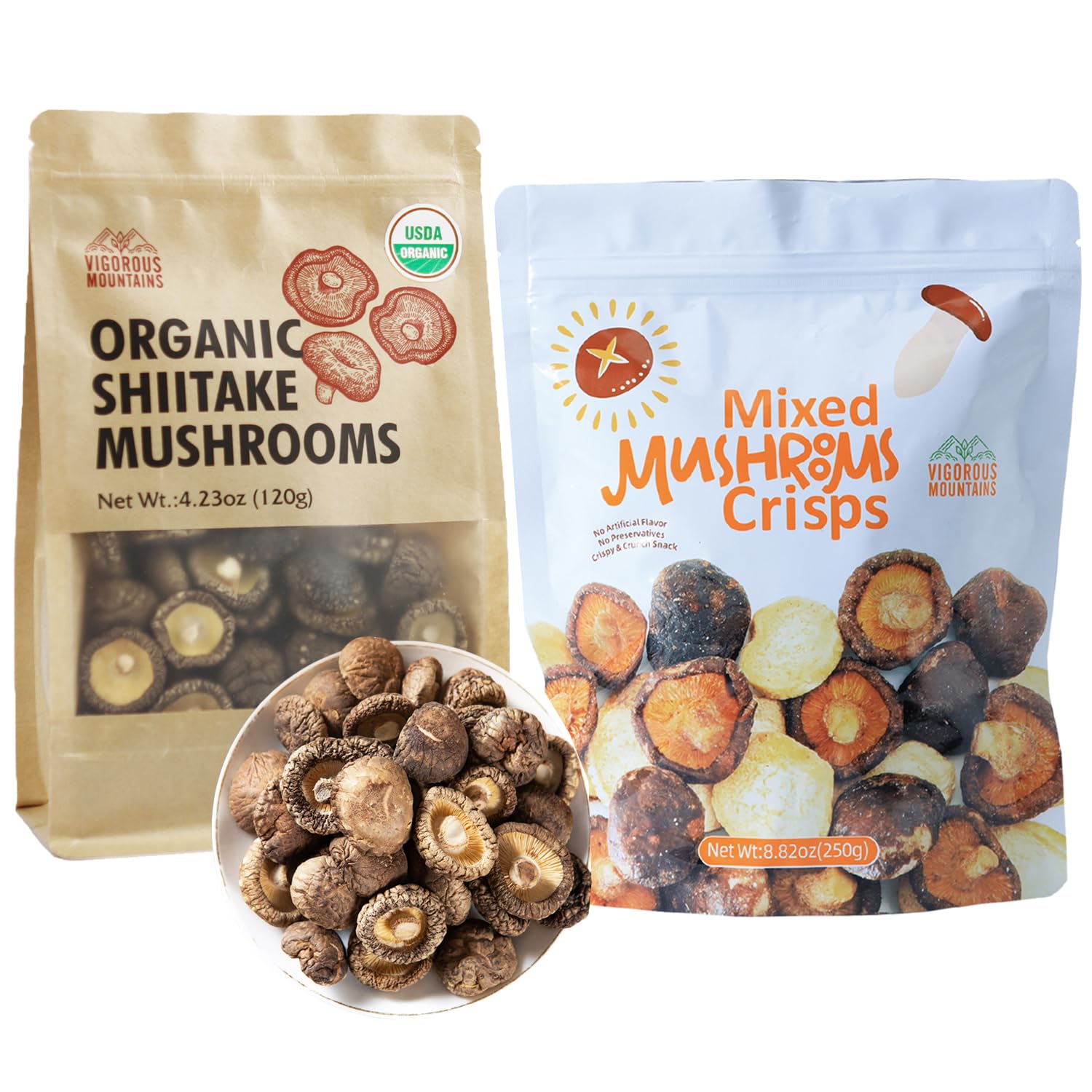 USDA Organic Dried Shiitake Mushrooms - Healthy Vegan Mushroom Chips Snack for Weight Loss & Keto Diet | Perfect for On-the-Go, Movie Nights & Camping Trips
