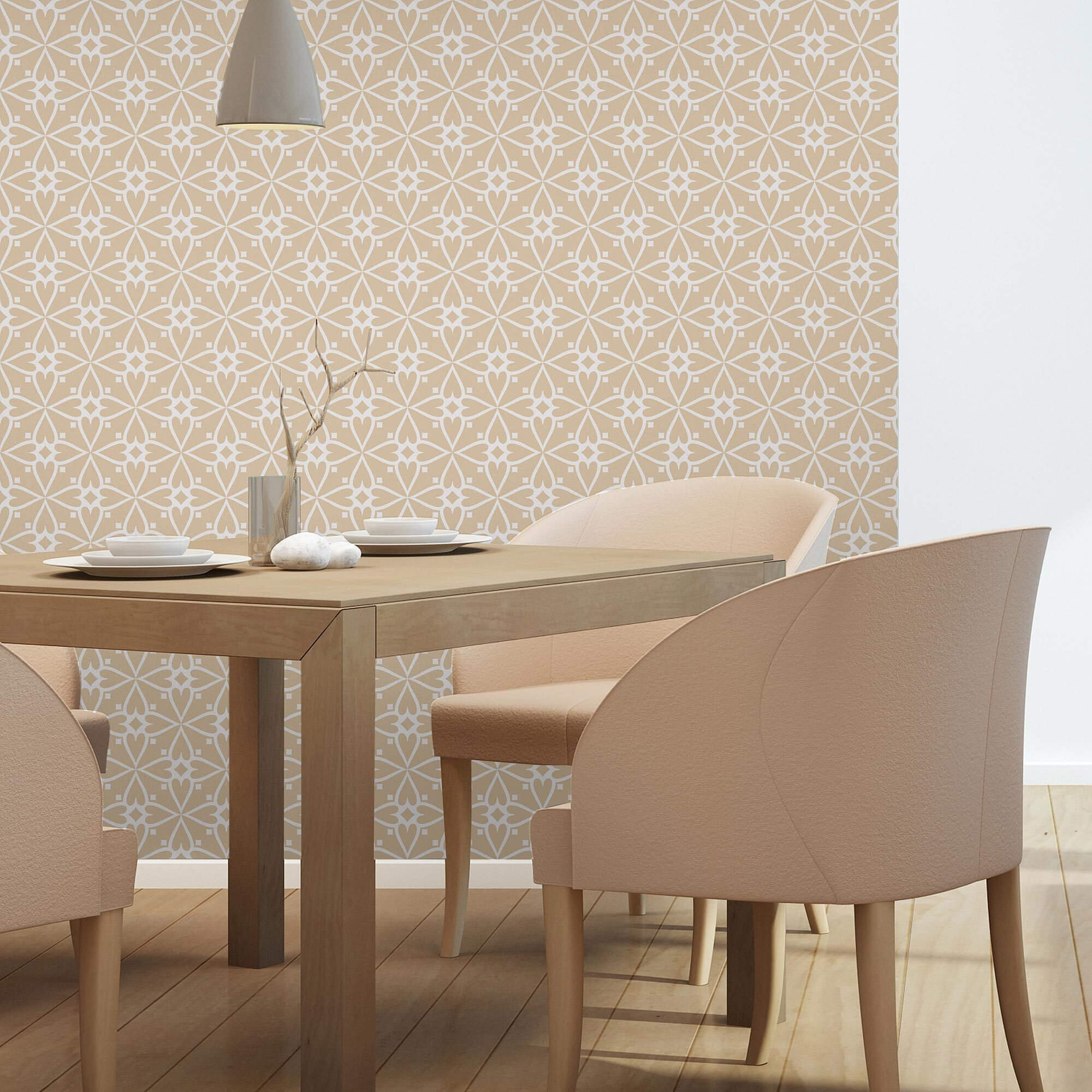 Beige and Gold Damask Peel and Stick Removable Wallpaper - Self-Adhesive Wall Covering for Bedroom, Living Room & Home Decor