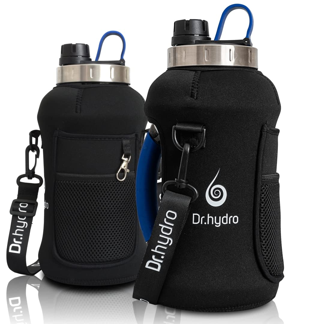 DR.HYDRO 74oz (2.2L) Half Gallon Water Bottle with Straw & Chug Lid - BPA Free Leakproof Sports Jug with Silicone Handle & Sleeve | Motivational Water Bottle for Gym, Hiking, Workout & Outdoor Activities