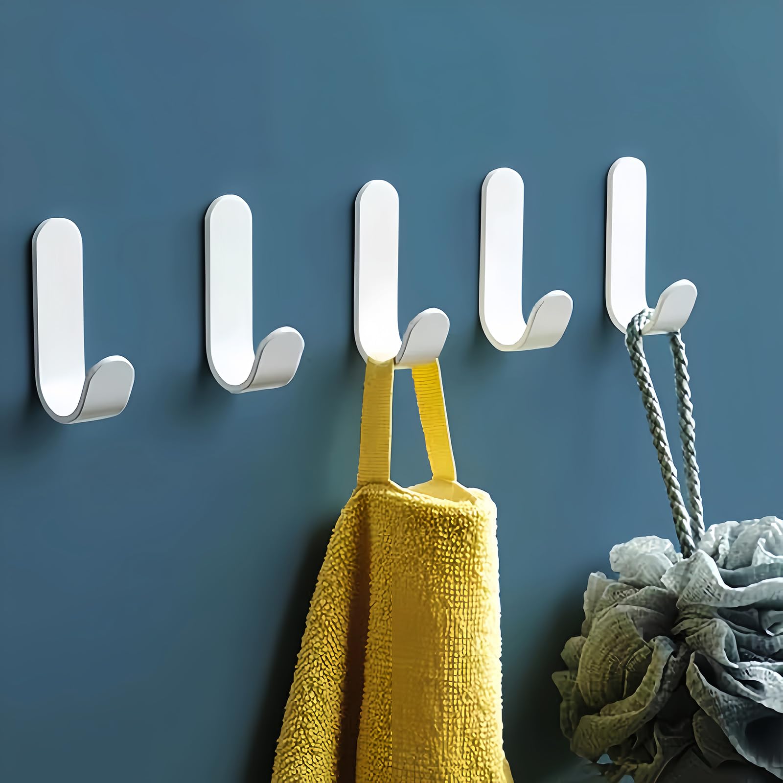 QMAHA Stainless Steel Adhesive Hooks - 12 Pack Self-Adhesive Wall Hooks for Bathroom, Kitchen, Towel Hanging, Strong Hold, White | Perfect for Organizing Home, Office & Dorm Rooms