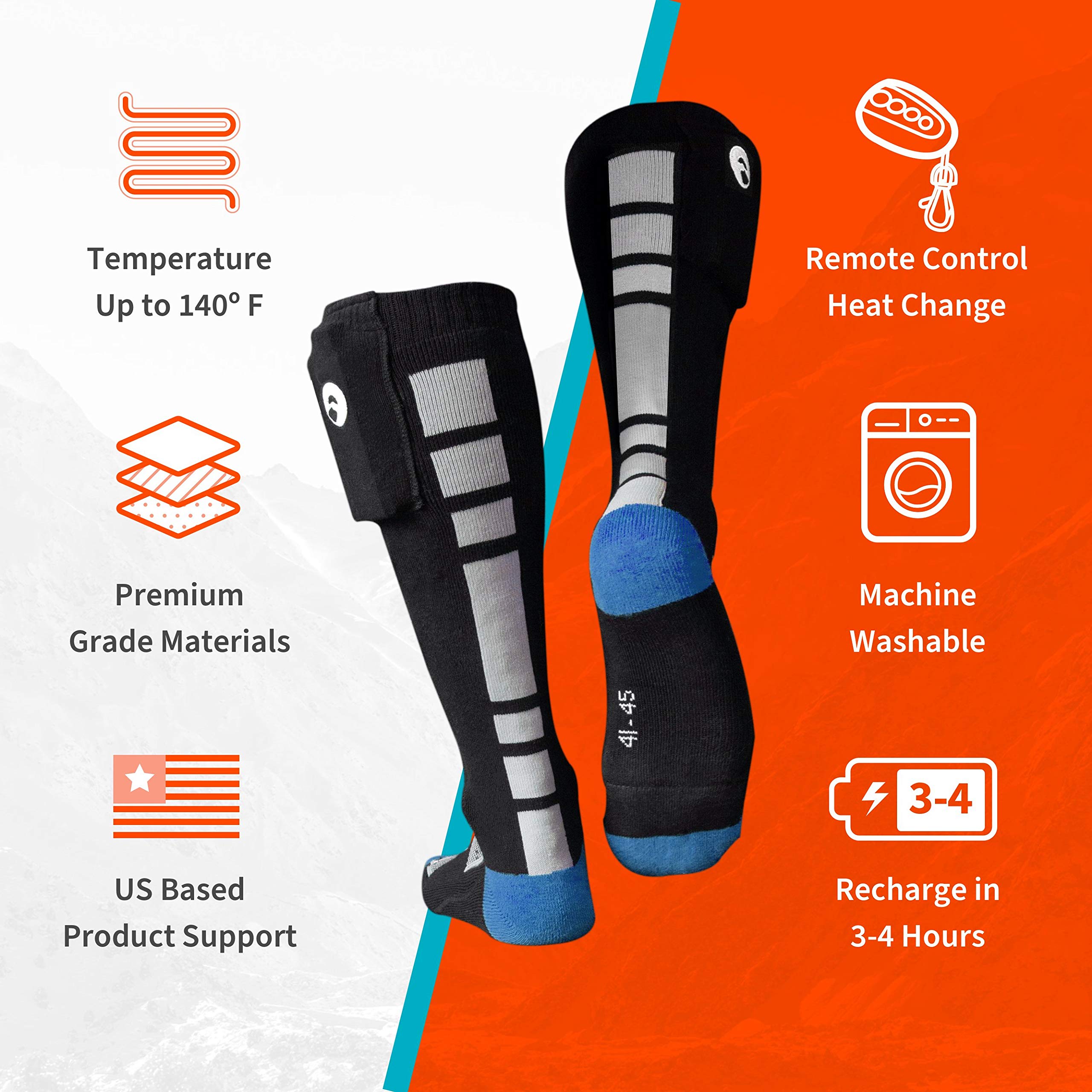 Heated Socks for Men & Women - 12 Hours Continuous Warmth with Rechargeable Battery & USB Charger | Perfect for Winter Hiking, Skiing & Outdoor Activities
