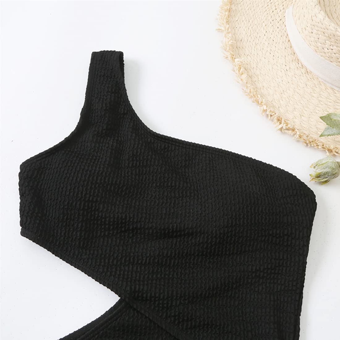 Limeeke Women's One Shoulder Cutout Monokini Swimsuit - Sexy Ribbed One Piece Bathing Suit for Beach, Pool Party & Summer Vacation