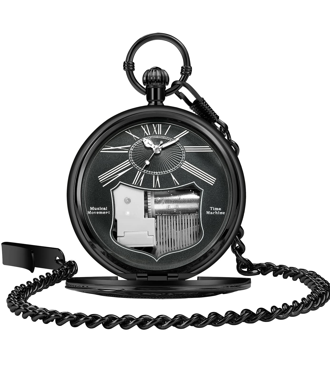 Skeleton Pocket Watch Music Box - Hand Cranked Quartz Pendant Gift for Birthdays & Holidays - Perfect for Romantic Moments & Special Occasions