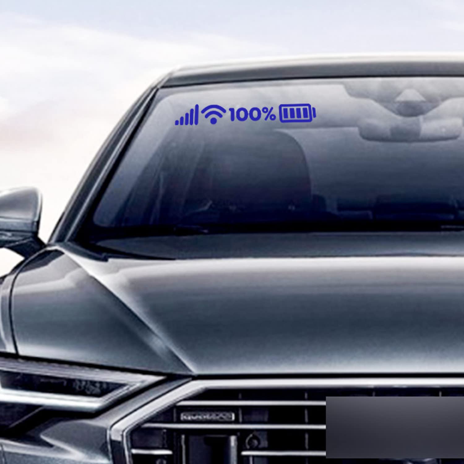 Funny Signal WiFi Full Battery Car Stickers - Unique Vehicle Decals for Electric Cars, Auto Rear Window & Mirror Decoration - Blue Vinyl Decals for Home & Office Use
