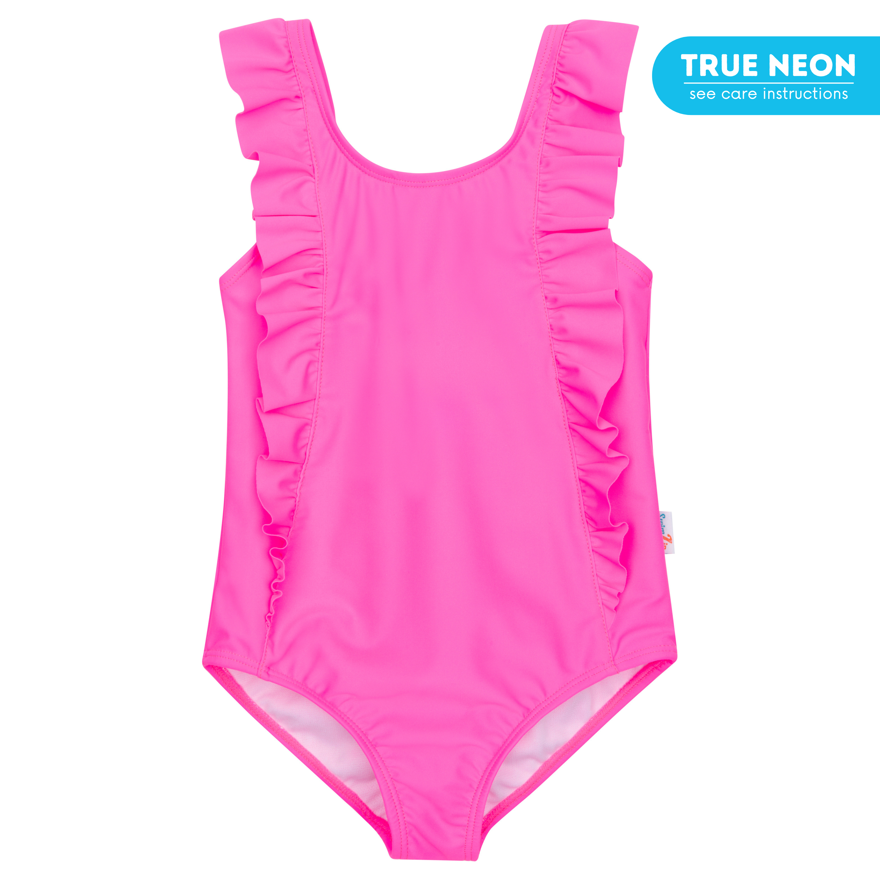 Girls Ruffle One Piece Swimsuit - Neon Pink Bathing Suit for Toddler & Kids | Beach, Pool & Summer Vacation Swimwear