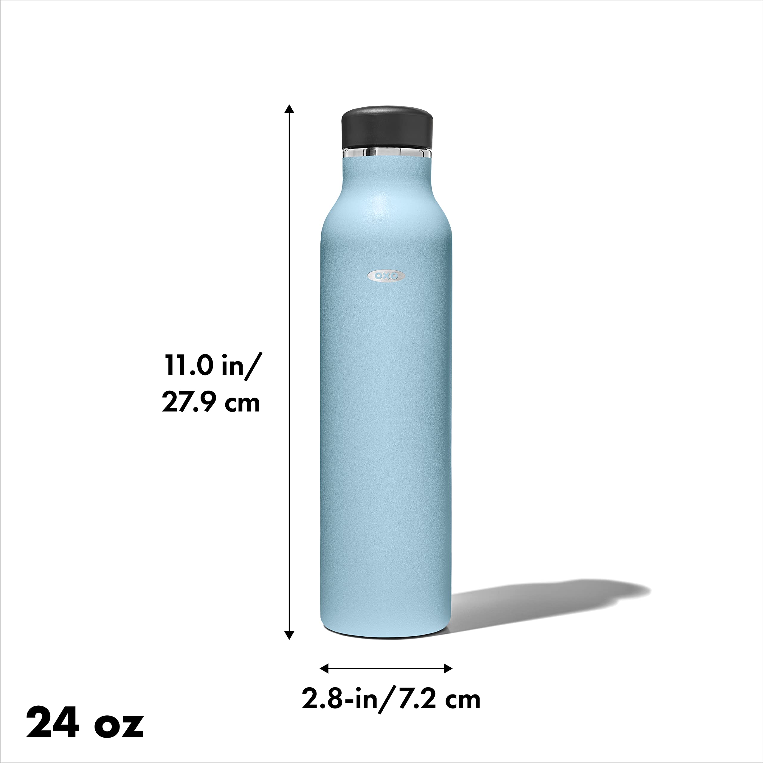 OXO Strive 24oz Insulated Stainless Steel Water Bottle with Leak-Proof Standard Lid - Topaz Blue | Keeps Drinks Cold/Hot for Hours | Perfect for Gym, Hiking & Office Use