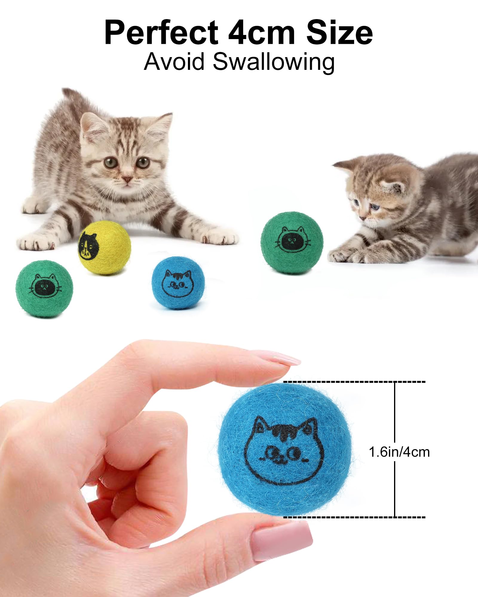 Soft Wool Cat Ball Toys – 3 Pack Handmade Natural Safe Interactive Cat Toys for Indoor Kittens, 1.6 Inch Quiet Play Balls in Cat-Friendly Colors – Perfect for Playtime, Exercise & Bonding with Your Feline Friend
