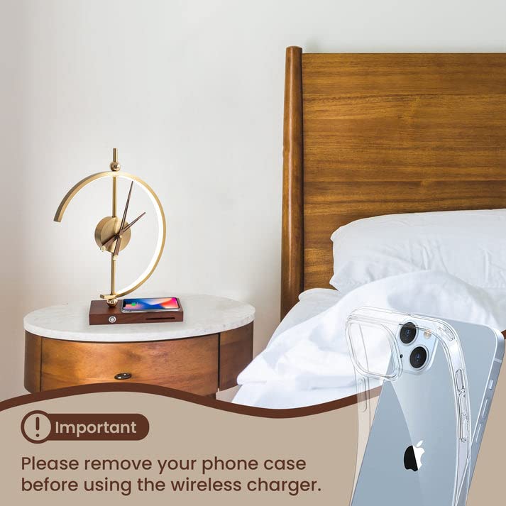 Modern Nogy Desk Lamp with Wireless Charger & Built-in Clock - Dimmable LED Office Desk Light, Art Deco Style for Home & Workspace - Perfect for Reading, Working, and Nightstand Use
