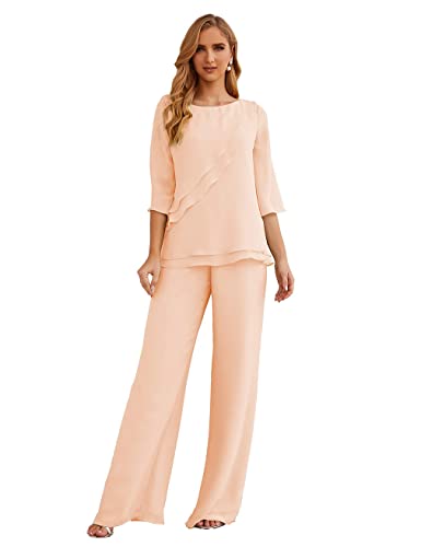 Elegant Women's 2-Piece Chiffon Half-Sleeve Pant Suit Set for Mother of The Bride | Wedding Guest Outfit | Perfect for Formal Events, Evening Parties & Special Occasions