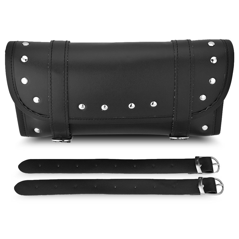 Aramox Motorcycle Handlebar Bags - Black PU Leather Motorbike Front & Rear Fork Tool Bag, Waterproof Storage Saddlebag for Adventure Touring, Commuting & Road Trips