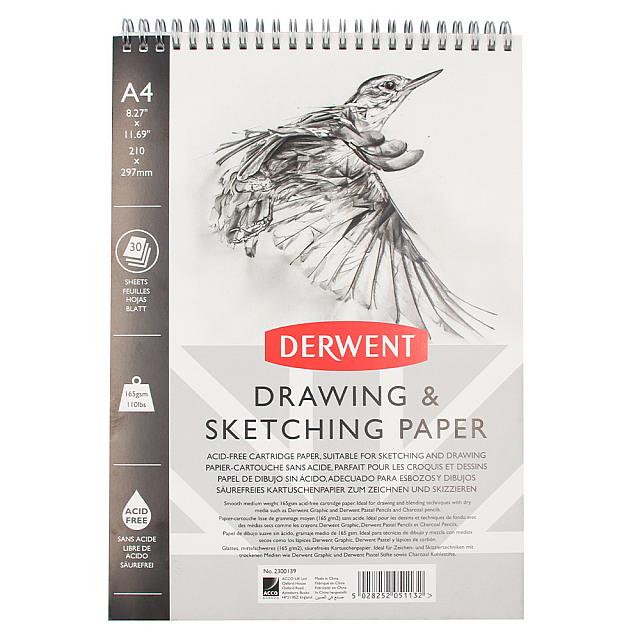Premium Derwent Drawing & Sketching Paper Pad - A4 Size (9.8 x 13.9 Inches) 120gsm Acid-Free White Paper for Artists, Students & Professionals - Perfect for Pencil, Charcoal & Pastel Artwork