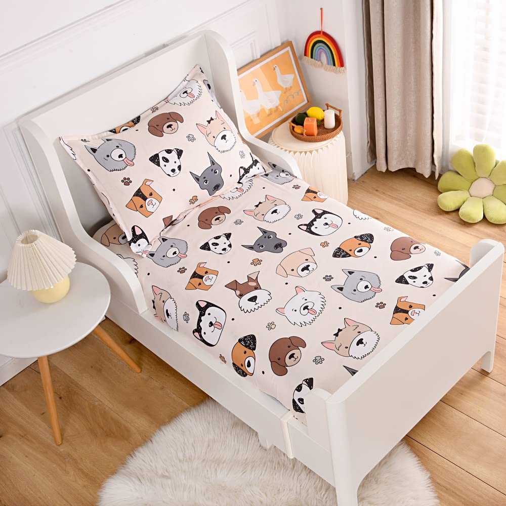 2PCS Soft Fitted Bed Sheet & Pillowcase Set - Cute Doggy Print for Kids & Teens - Full Size Bedding - Perfect for Children's Rooms, Dorms & Sleepovers
