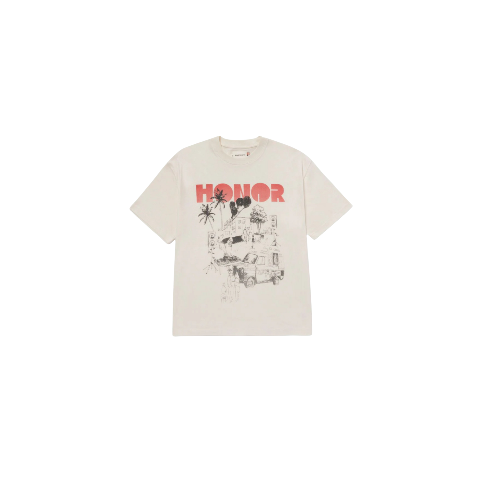 Block Party T-Shirt in Bone Color - Trendy Graphic Tee for Casual Outings, Streetwear & Music Festivals