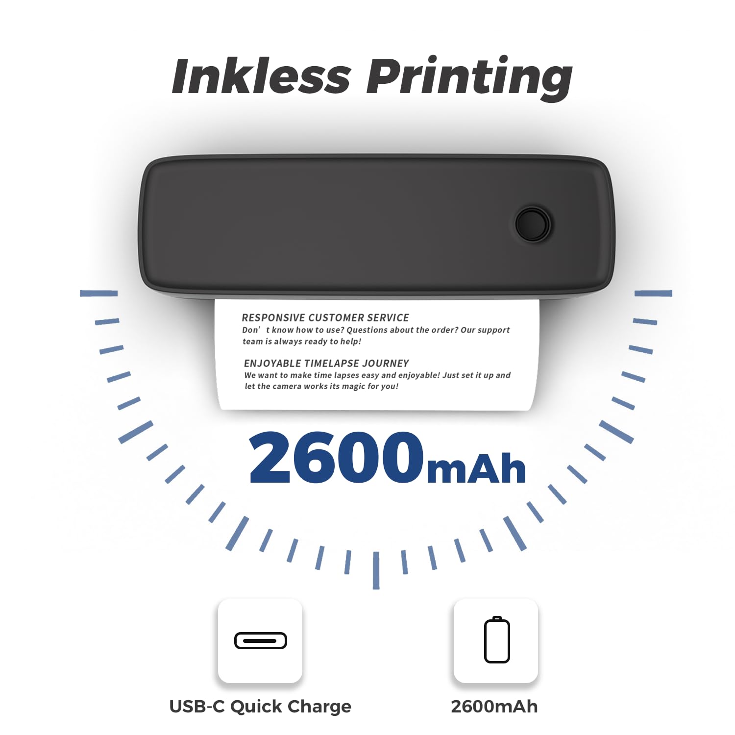 Wireless Portable Thermal Printer - Bluetooth Inkless Printer for Travel, Office & Home, Supports 8.5