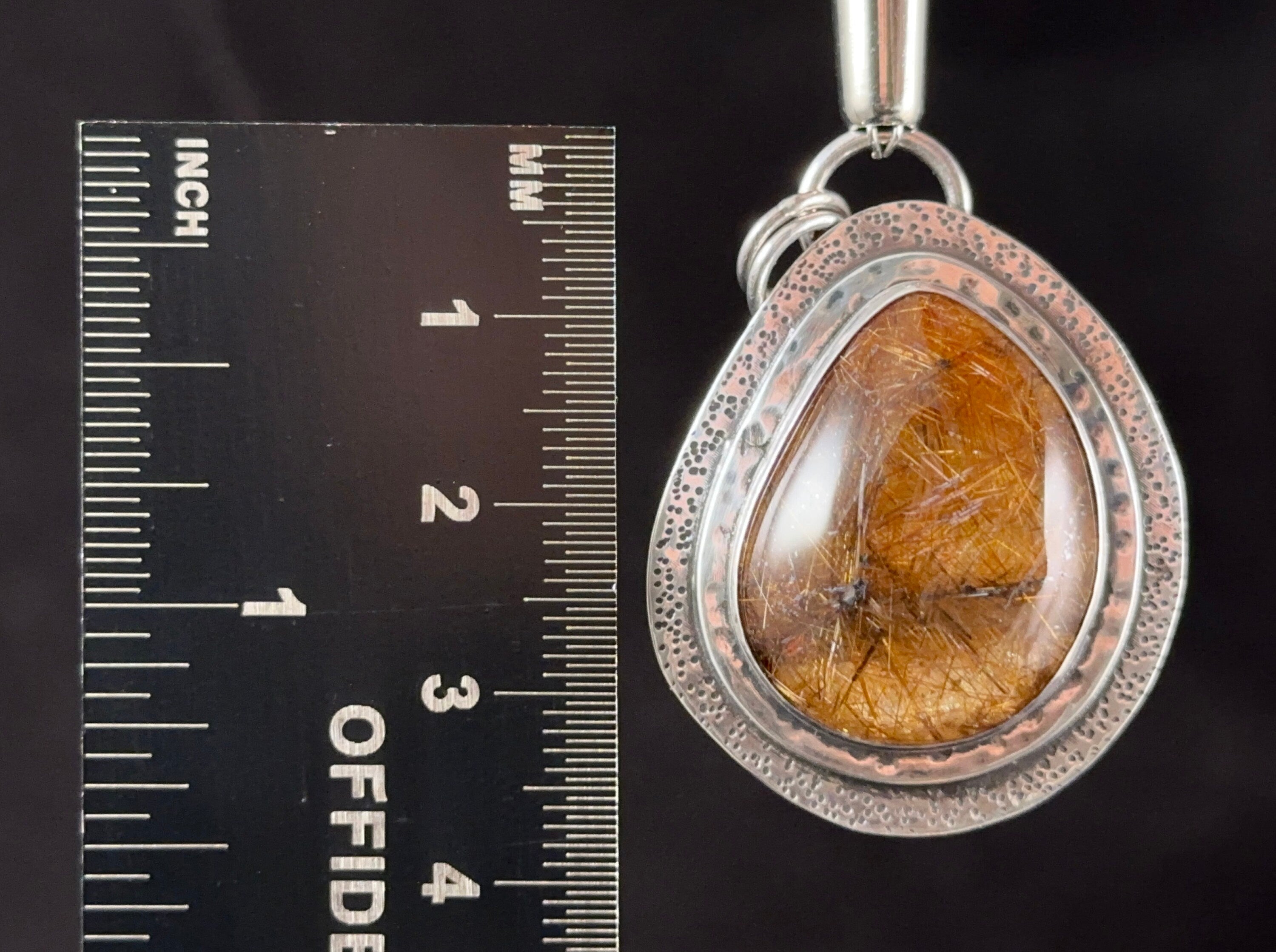 Natural Copper Rutilated Quartz Crystal Pendant in Sterling Silver - Handcrafted Cabochon Fine Jewelry for Men | Healing Stone Necklace for Energy Balance & Spiritual Growth | Unique Gift for Him, Boyfriend or Husband (54643)
