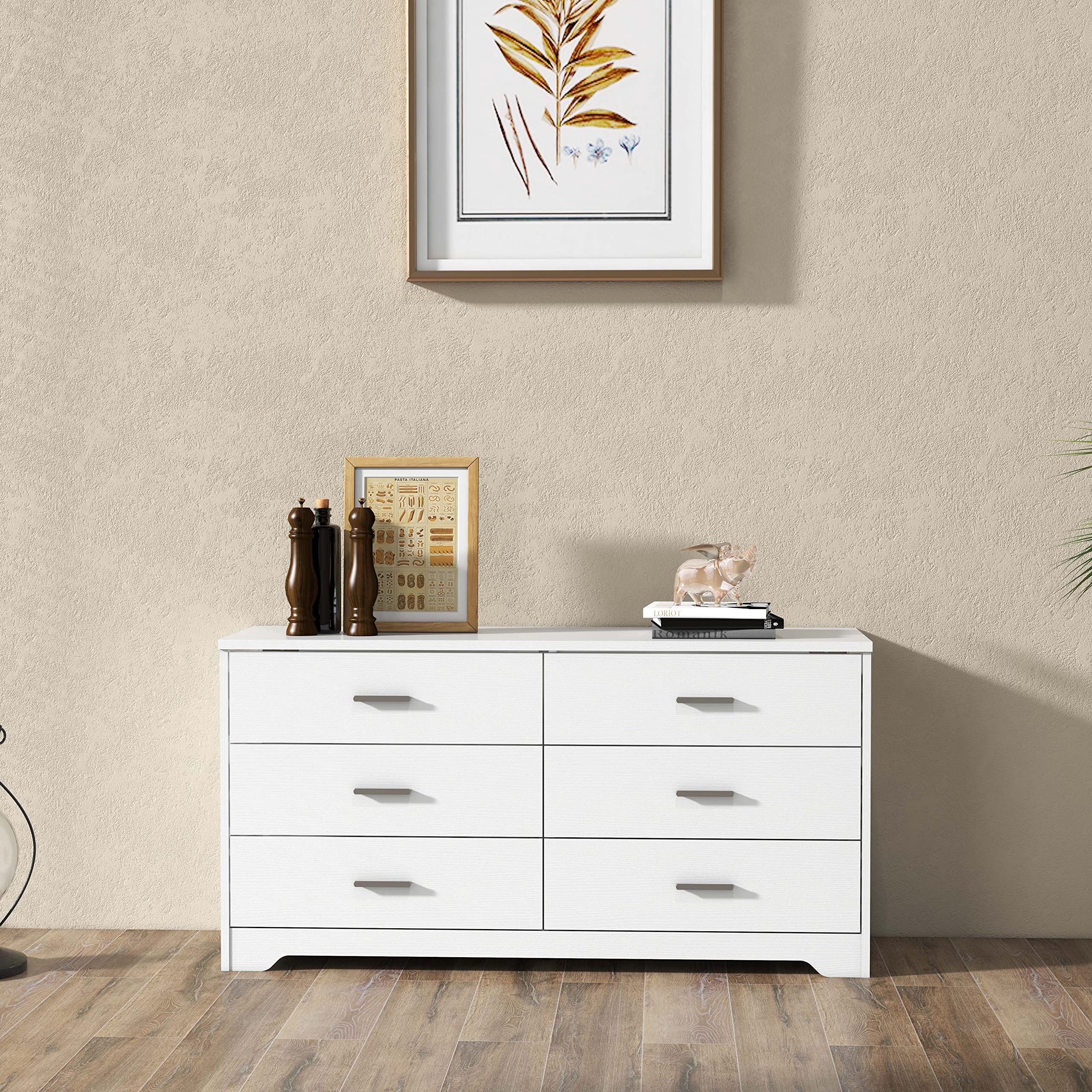 Panana 6-Drawer Wooden Dresser with Metal Handles - Bedroom Storage Cabinet, Chest of Drawers for Clothes & Accessories Organization - Perfect for Bedroom, Living Room, Hallway & Nursery (White, 6-Tier) - Ideal for Small Space Storage & Home Organization