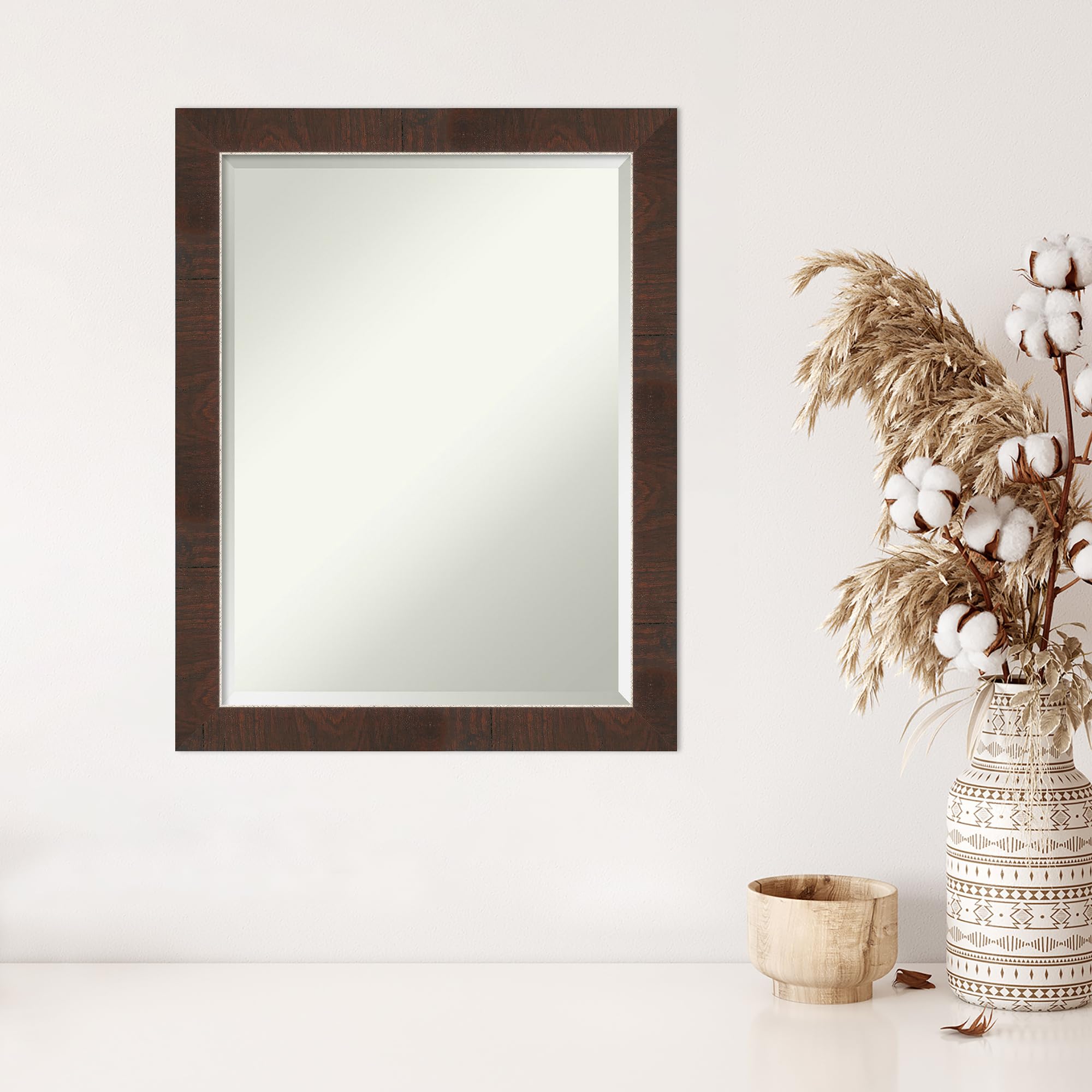 Amanti Art 27x21 Inch Brown Wall Mirror - Rustic Farmhouse Rectangle Bathroom & Living Room Decor with Beveled Edge, Horizontal or Vertical Hanging - Perfect for Hallway, Bedroom, and Entryway Wall Decor