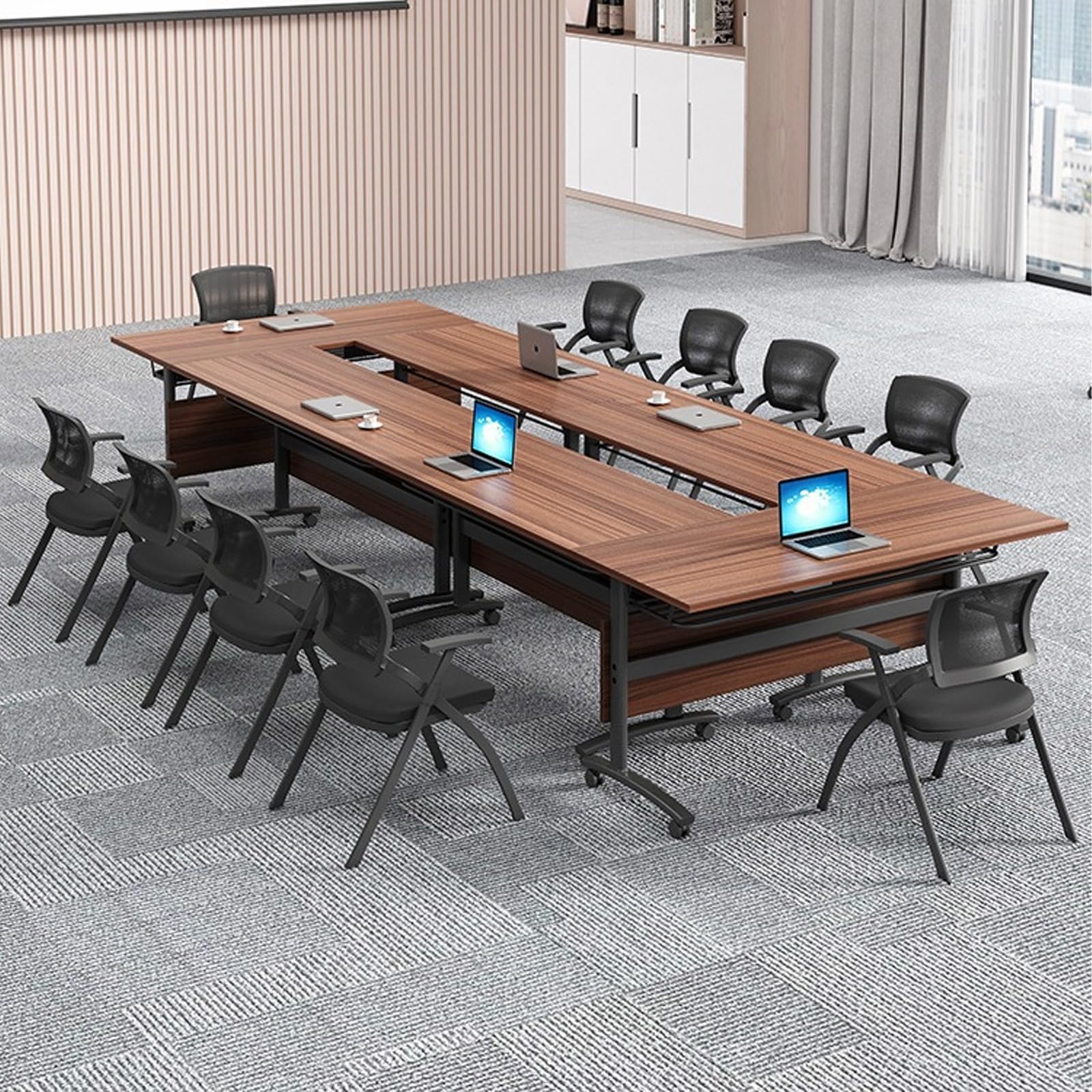 10-Person Large Conference Table - Solid Wood Meeting Table with Heavy Duty Metal Frame, 140x60x75cm (8-Pack) - Perfect for Boardrooms, Training Sessions, and Office Meetings
