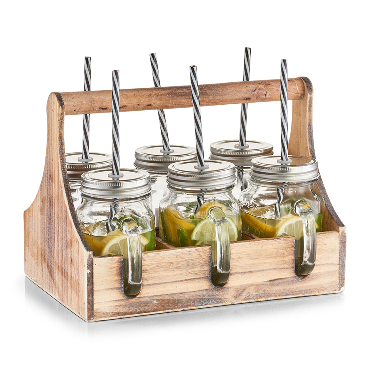 Premium Drinking Jar Set with Handle - Glass, Metal & Wood Gift Box - Perfect for Iced Tea, Lemonade & Outdoor Picnics